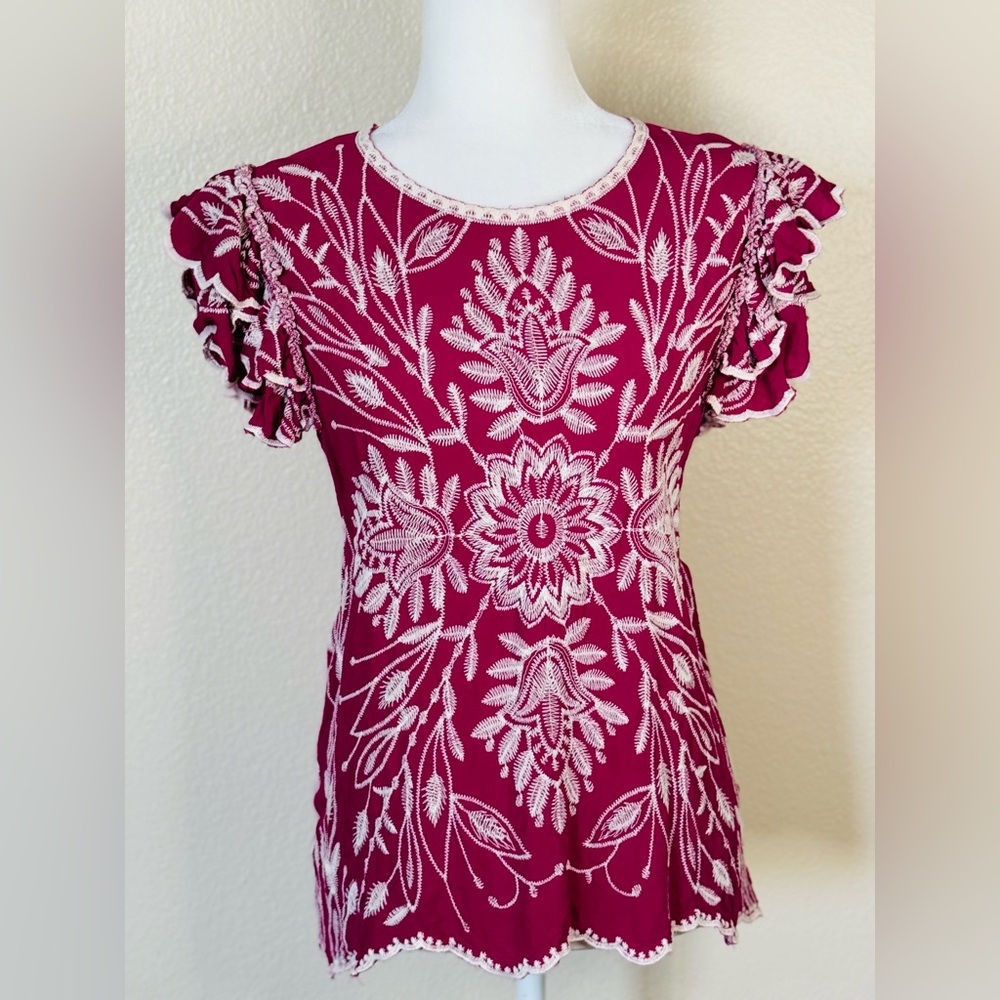 Anthropologie Embroidered Floral Top